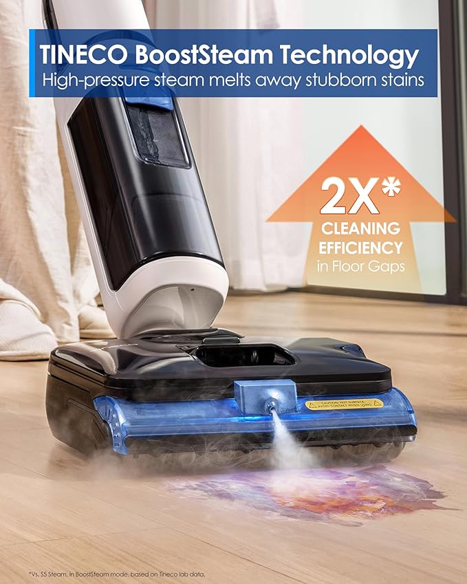 Tineco Corded 3-in-1 Wet Dry Vacuum Mop with Steam Function FLOOR ONE S6 Stretch Steam Tineco BoostSteam 320℉ High-temp Steam Cleaning 180° Lay-Flat Anti-Tangle Design One-Touch Self-Cleaning