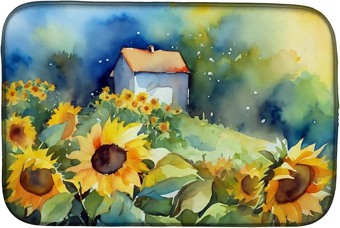 Caroline's Treasures DAC1616DDM Sunflowers in Watercolor Dish Drying Mat Absorbent Dish Drying Mat Pad for Kitchen Counter Dish Drainer Mat for Countertop 14 x 21 Multicolor