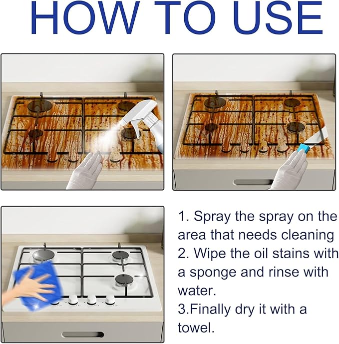 Kitchen Grease Foam Cleaner Set - Removes Stubborn Oil Stains Burn Marks &amp Grime Fresh Scent(2PCS)