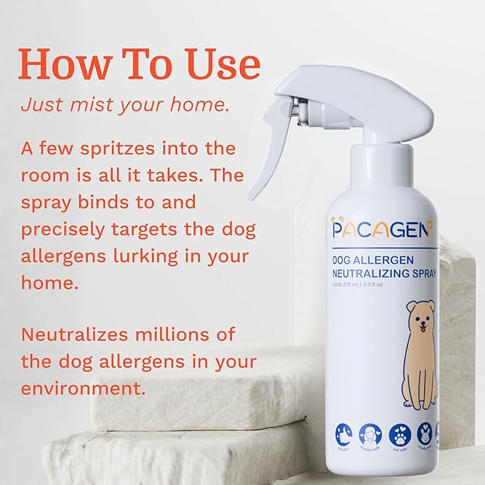 Pacagen Dog Allergen Neutralizing Spray for Humans - Perfect for Home Use Immediate Results Easy to Use and Pet Friendly - A Few Sprays Away from A Clear Day