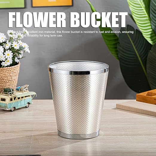 Metal Flower BucketHandcrafted Metal Wastebasket Trash Can high Value Light Luxury Japanese Style Trash Basket for Weddings Home Table Centerpiece