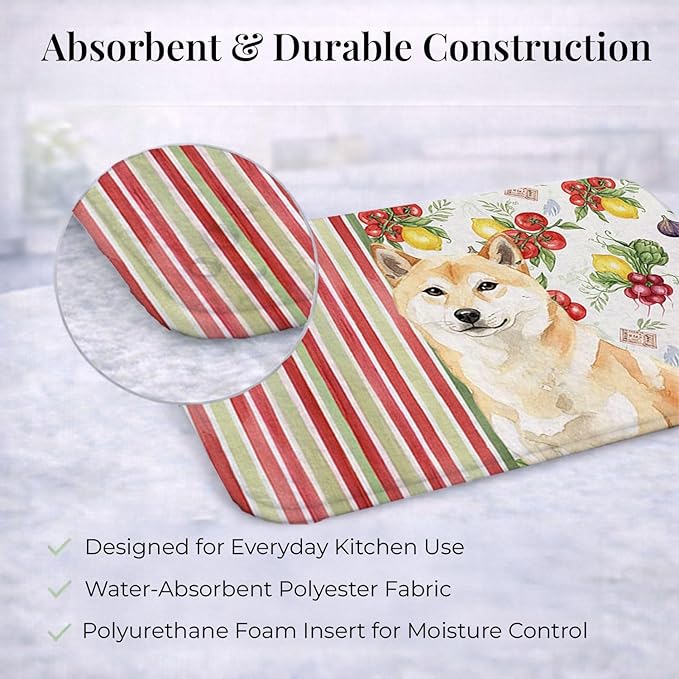Caroline's Treasures Cream Shiba Inu Vegetables Dish Drying Mat Absorbent Dish Drying Mat Pad for Kitchen Counter Dish Drainer Mat for Countertop 14 x 21 Multicolor