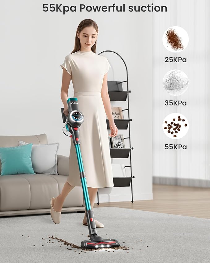 Cordless Vacuum Cleaner 650W 55KPa Lightweight Stick Vacuum Up to 70 Minutes Self-Standing Cordless Vacuum with OLED Display and Anti-Tangle Brush Roll for Home Carpets Hard Floors and Pet Hair