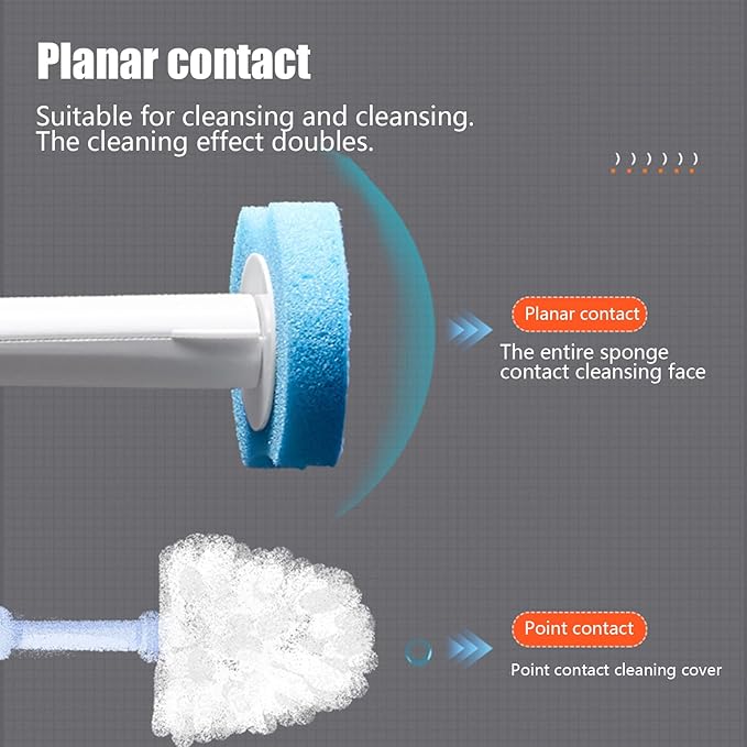 Toilet Bowl Cleaner Brush - Refillable Sponge Toilet Scrubber Replacement Head Kit | Anti Rust Stain Removal Wall Mount Product for Bathroom Home Toilets Cleaning 16 Refill Pads for Long Lasting