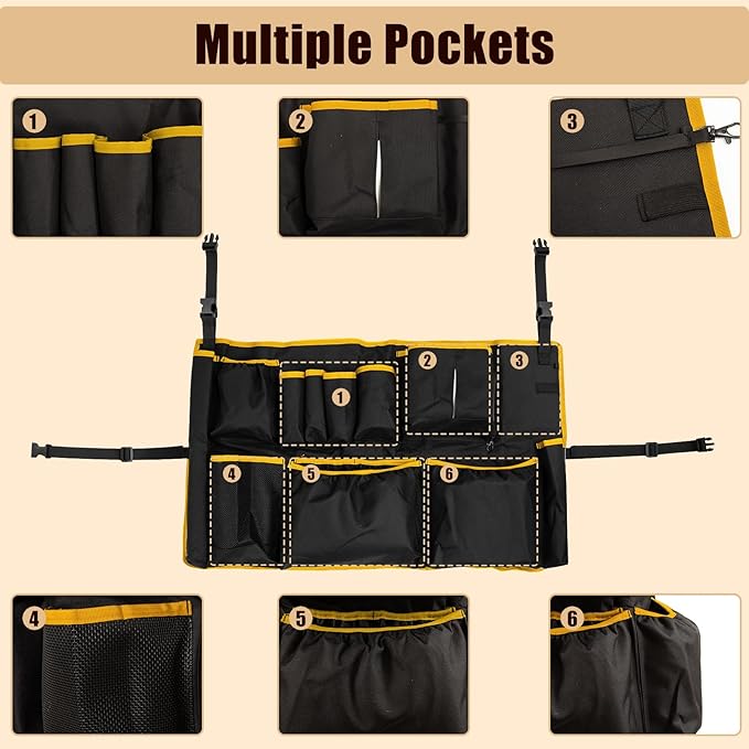 Trash Can Caddy Bag 1680D waterproof and easy-to-clean fabric fits for 32-55 Gallon Garbage Bin with Adjustable Buckle Multi-Pocket Garbage Bin Caddy Organizer Orange Edge