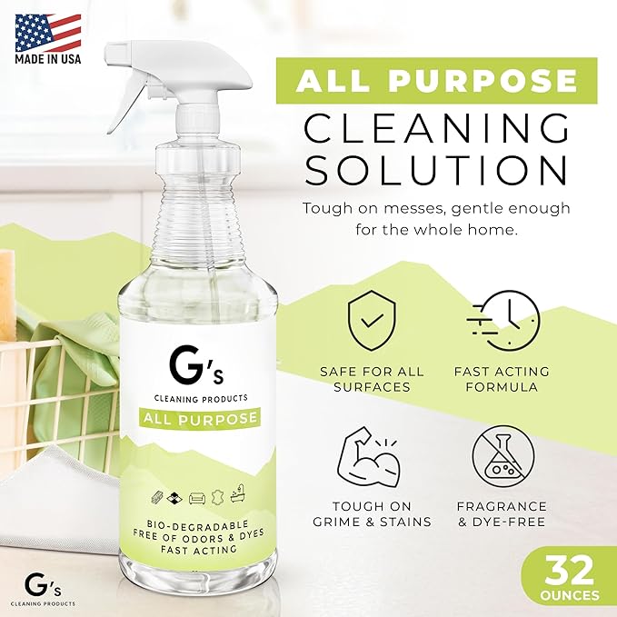 G's Cleaning Biodegradable All Purpose Cleaner – 32 oz Non-Toxic Natural Cleaning Spray – Multipurpose Cleaner Spray for Multi Surface Kitchen Counter Top Furniture Floor Home and Household