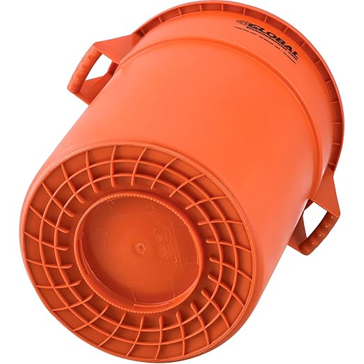 Global Industrial Commercial Round Trash Can 55 Gallon Capacity Plastic Garbage Can Indoor and Outdoor Utility Trash Can Orange 26-1/4W x 33-1/8H No Lid