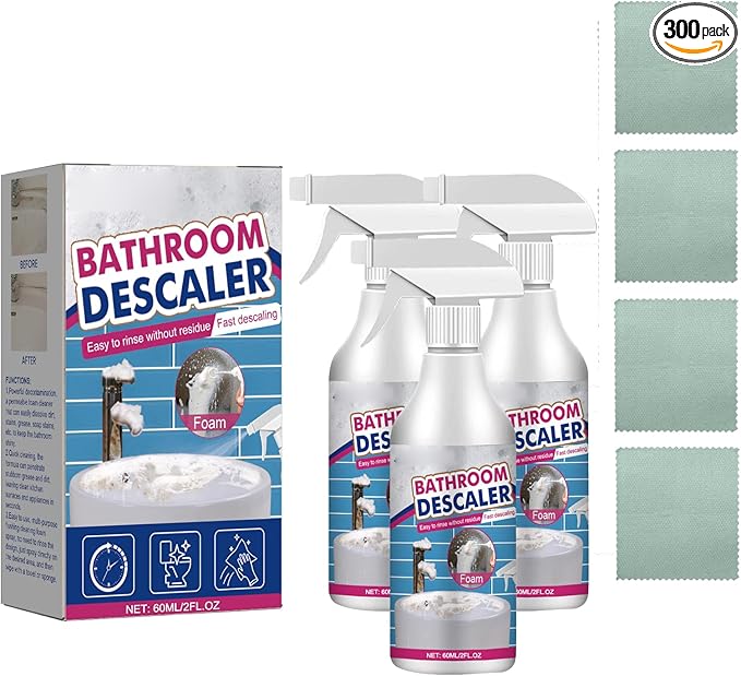 Bathroom Cleaner Spray Foam Rinse Cleaning for Tub Tile Toilet Shower Glass Sink Effectively Removes Stubborn Stains Limescale Soap Scum Bathroom Descaler for Daily Deep Clean (3PCS)