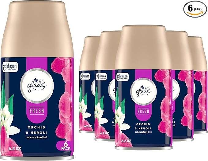Glade Automatic Spray Refill Air Freshener for Home and Bathroom Orchid &amp Neroli Fresh Collection 6.2 Oz 6 Count