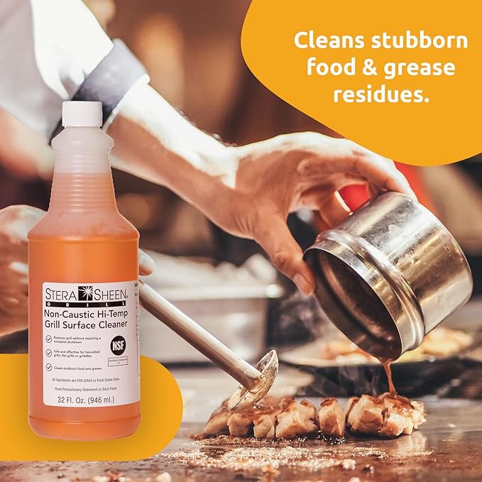 Stera Sheen - Grill Cleaner - Food Safe Non-Caustic Formula - Restaurant &amp Cafe Quality Cleaner for Flat Top Grills and Griddles - Remove Tough Encrusted Grease - 32 fl oz Bottle (4 count)