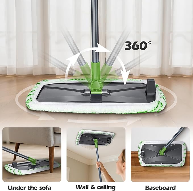MASTERTOP Dust Mop for Hardwood Floors Extra Large Microfiber Flat Mop with 5 Wet &amp Dry Reusable Pads Hardwood Mops with Telescopic Handle for Laminate Tile Vinyl