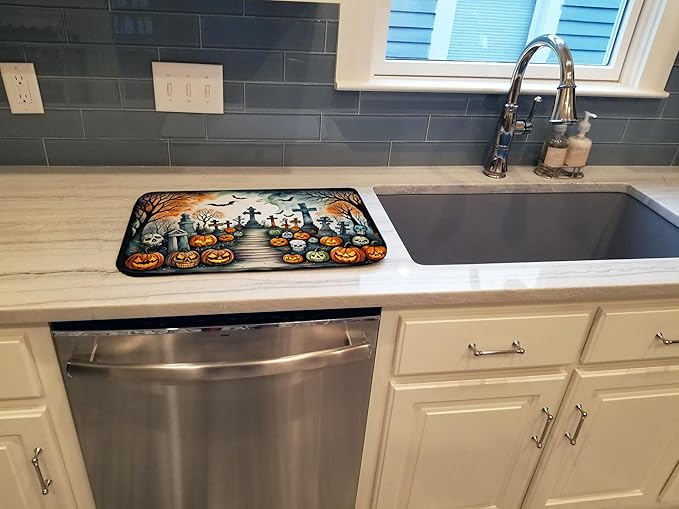 Caroline's Treasures DAC2237DDM Day of the Dead Spooky Halloween Dish Drying Mat Absorbent Dish Drying Mat Pad for Kitchen Counter Dish Drainer Mat for Countertop 14 x 21 Multicolor