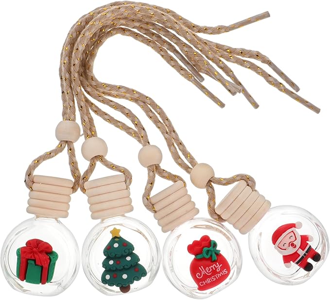 20 Pcs Hanging Car Air Freshener Diffuser Bottles Empty Glass Perfume Essential Oil Bottle Christmas Car Air Freshener Clear Diffuser Pendant for Holiday Decoration