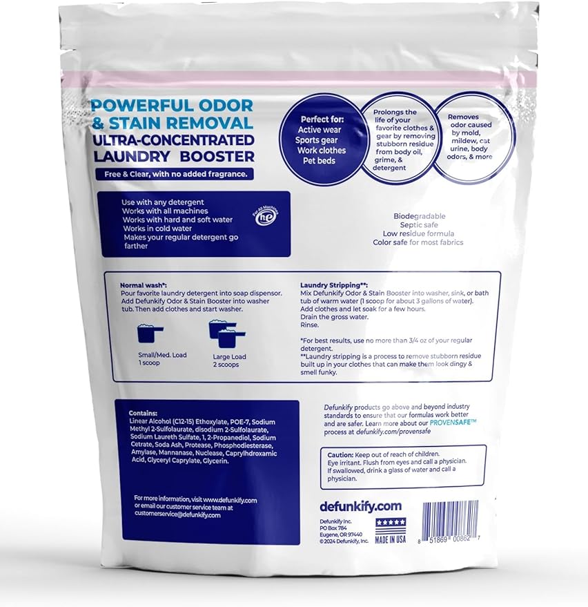 Enzyme Laundry Booster Additive Unscented. 48 Load Laundry Sanitizer Detergent Color Safe Fabric Active Enzyme Washing Soda Detergent Cleaner. Powdered Stain Treater &amp Odor Remover Booster Treat