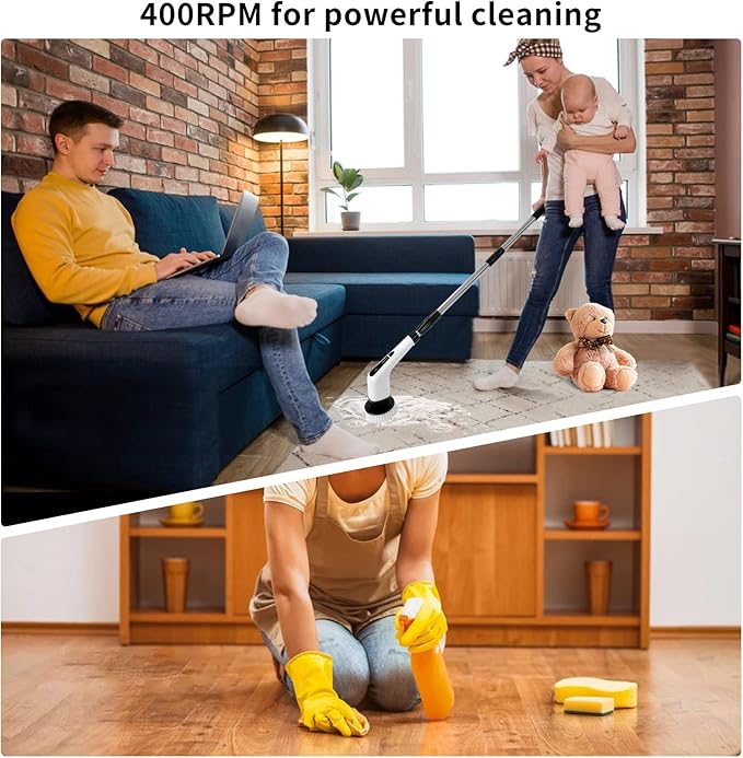 Electric Spin Scrubber Cordless Shower Scrubber for Cleaning with 7 Multi-Purpose Cleaning Brush Heads Bathroom Scrubber with Long Handle Power Scrubber for Cleaning Wall Floor Bathroom Kitchen