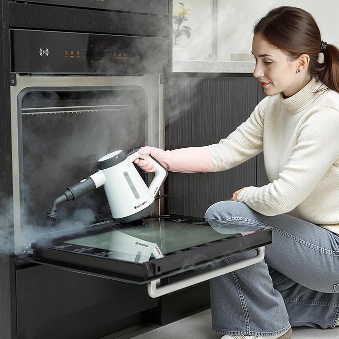 Bielmeier Handheld Pressurized Steam Cleaner - 15s Quick Start Multi-Functional for Home Kitchen Bathroom 8 Attachments Chemical-Free Safe &amp Efficient Cleaning Solution