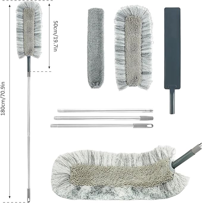 Telescopic Dust Mop with 67In Handle Floor Ceiling Broom Bed Bottom Dust Cleaner Sofa Dust Removal Brush Household Cleaning Tool