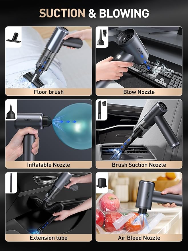 Mini Car Vacuum Portable Cordless 20000PA Powerful Suction7800mAhHigh Power LED Light Dual Filter Car Vacuum Cleaner &amp Air Duster for Home Desk PC Keyboard