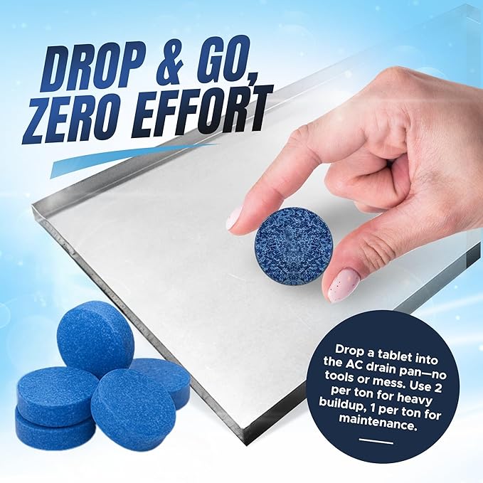 Air Pure Drain Pan Tabs - 48 Flow Treatment Tablets for HVAC &amp AC Condensate Pan Treatment | Prevents Overflow Cleans Drain Lines &amp Eliminates Odors