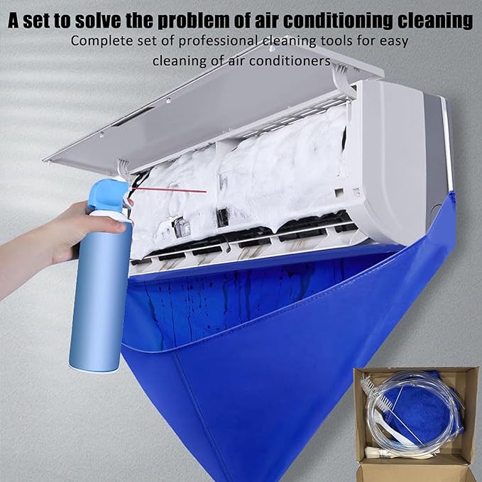 Mini Split Cleaning Kit for Wall-Mounted Air Conditioners - DIY AC Cleaning Bag with Drain Pipe Kettle &amp Brush Reusable Waterproof Cleaning Cover for Home/Office/Hotel