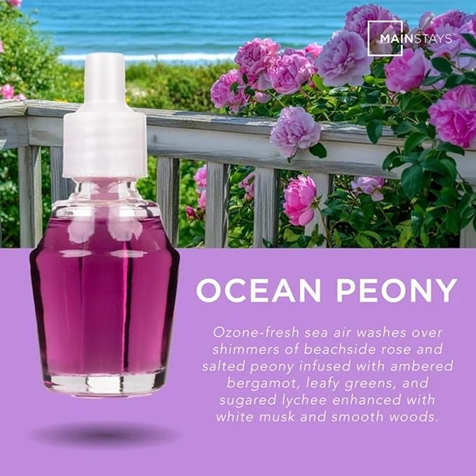 Mainstays Aroma Accents Fragrance Plug Set Soft Sea Glass with Aroma Accent Fragrance Oil Ocean Peony (Bundle)