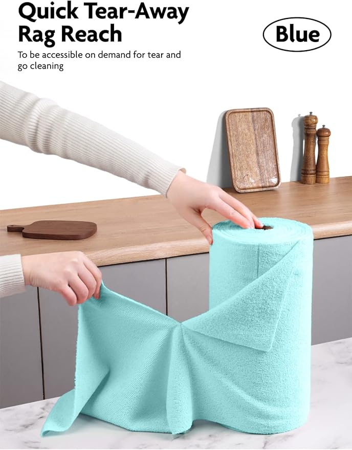 Fantasticlean Microfiber Cleaning Cloth Roll -40 Pack Tear Away Microfiber Towels 12 x 12 Reusable Washable Scratch Free Ultra Absorbent Dishcloth for All-Around Cleaning Supplies (Blue)