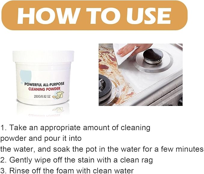 Multi-Functional Cleaning Powder - Rust Removal Grease Cleaning For Kitchenware Stove &amp Range Hood - Anti-Stain Eco-Friendly &amp Easy To Use(3PCS)