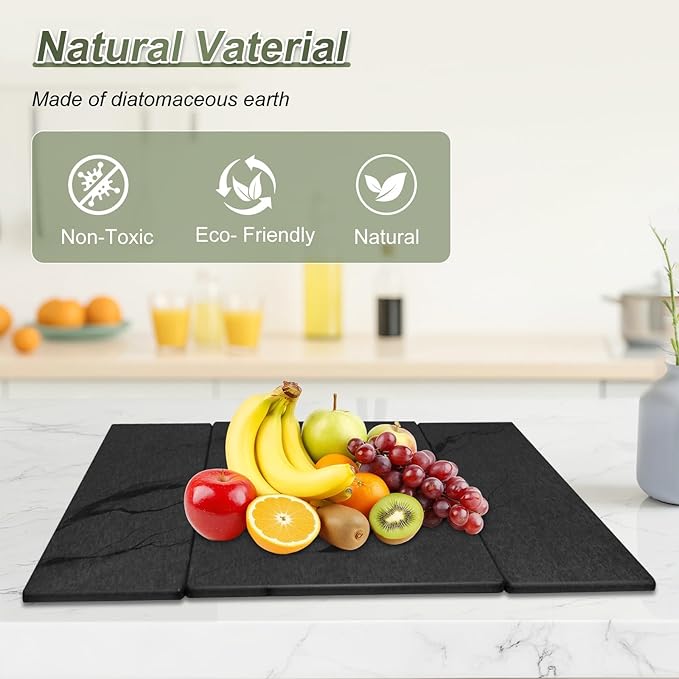 Dish Drying Mat Large Stone Dish Drying Mat For Kitchen Counter Collapsible Quick-Drying Sleek Diatomaceous Versatile Stone Drying Mats For Cups Dishes Bottles Marble (black 16×19)