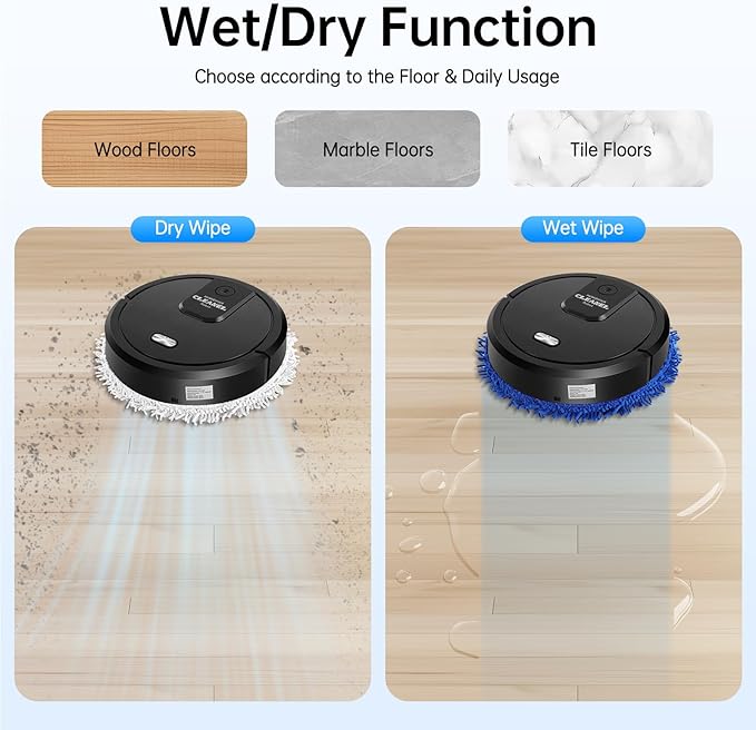 Automatic Mopping Machine Wet And Dry Dual-Purpose 360° Full-Surround Wipe with Spray Function Round Cordless Electric Mopping Machine for Dust Stains Pet Hair (Black)