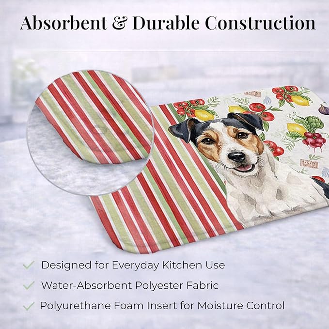Caroline's Treasures Parson Russell Terrier Vegetables Dish Drying Mat Absorbent Dish Drying Mat Pad for Kitchen Counter Dish Drainer Mat for Countertop 14 x 21 Multicolor