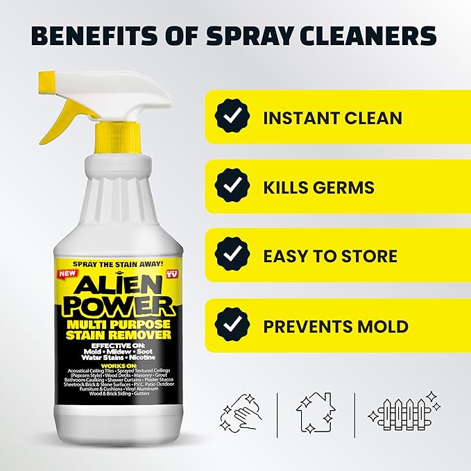 Alien Power Instant Stain Remover Spray for Mold and Mildew and Grout All Purpose No-Scrub Cleaner for Bathroom &amp Household Surfaces Tiles Wall &amp Washing Machines - 3 Packets (Makes 72 Fl O