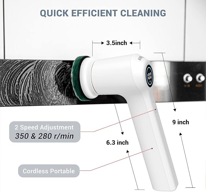 AIRSEE Electric Spin Scrubber Cordless Power Rotating Brush 2 Speeds 6 Replaceable Brush Heads Handheld Shower Bathroom Scrubber for Cleaning Floors Windows Bathtubs Tiles Sink Car