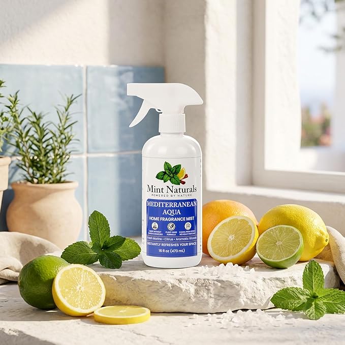 Natural Mediterranean Aqua Room Spray &amp Odor Eliminator – Fresh Marine Citrus Fragrance Mist That Helps Refresh Indoor Air 16 oz – Made in USA by Mint Naturals