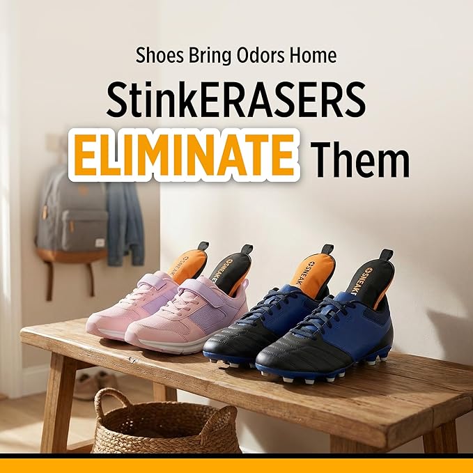 SneakERASERS 10 Pack &amp StinkERASERS 2 Pack Shoe Deodorizer Bags with Sneaker Cleaner Eraser Sponges Activated Charcoal Odor Eliminator for Shoes &amp Boots Reusable Shoe Smell Remover