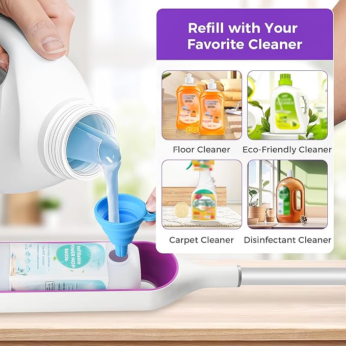 Refillable Bottle for Swiffer® Power Mop™ - 720 ML/24 FL OZ - Leak-Proof HDPE Material Solution Bottle 2 Empty Bottle + 14 Silicone Pads + 1 Funnel Easy Install for Use with Any Cleaning Solution