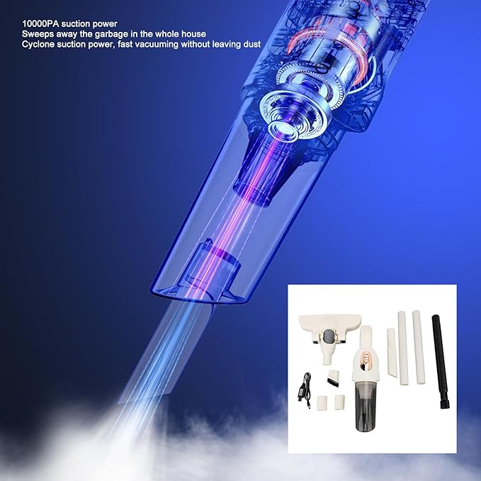 Cordless Stick Vacuum Cleaner with 270° Rotatable Brush and Washable Powerful Suction for Household and Car 3 Attachments for Floors Furniture and Tight Spaces Lasting Battery Handheld Lightweight