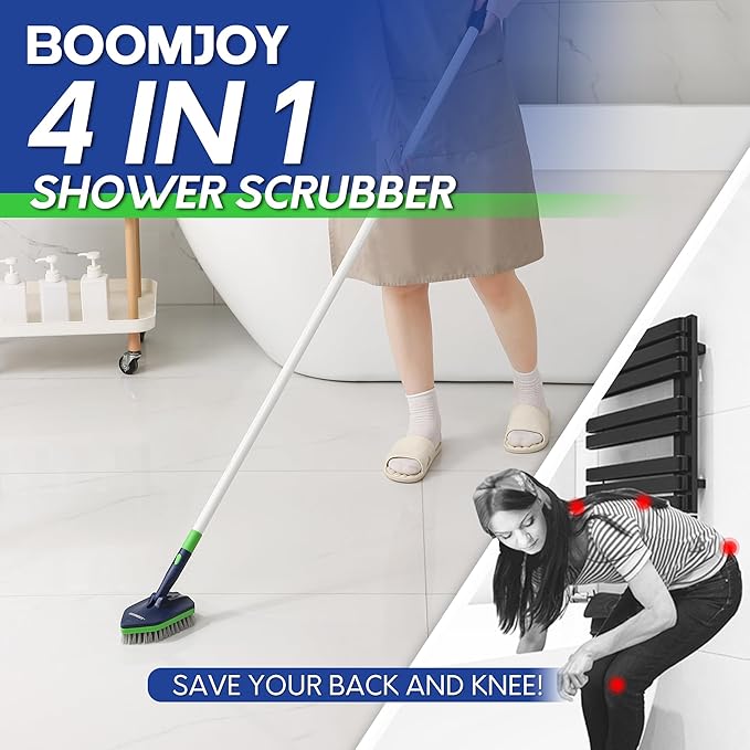 BOOMJOY 4 in 1 Shower Cleaning Brush 58 Extendable Tub and Tile Scrubber Set Grout Brush with Long Handle Shower Tile Floor Scrubber for Cleaning Baseboard Bathroom Toilet Kitchen