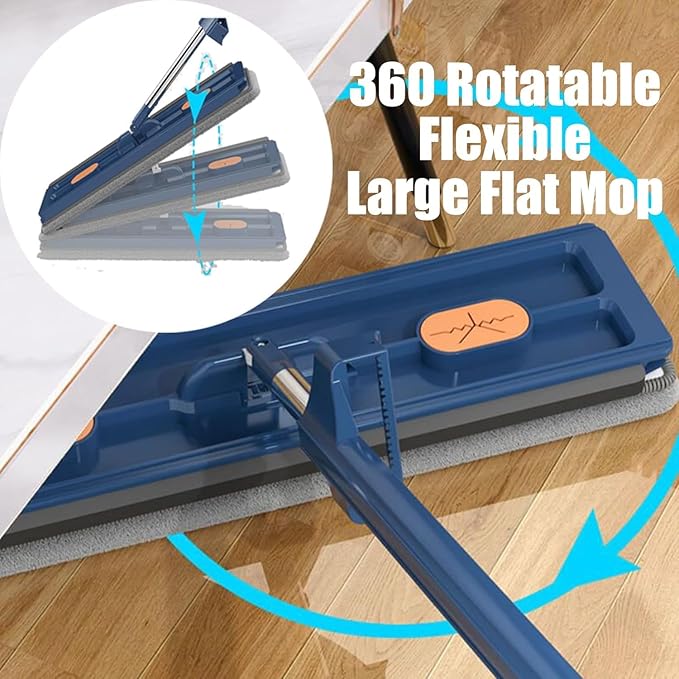 Large Flat Mop 2023 New Upgrade Style Large Flat Mop Style Stylemop Pro Self Wringing Magic for Floor Cleaning Microfiber Mops 12027(Blue4 Cloths)