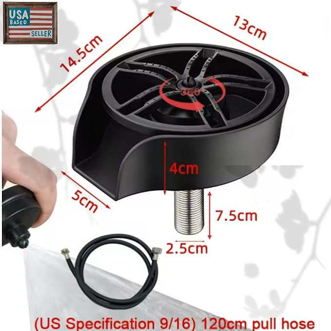 2-in-1 Glass Rinser &amp Sink Sprayer Attachment – High Pressure Cup Washer for Kitchen Sink – Matte Black Bottle Cleaner -Stainless Steel Cup Cleaner (Fits Standard Counter Holes)