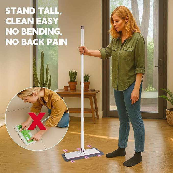 Sweeper Mop for Floor Instantly Attach &amp Remove Cloth Touch-Free Compatible with Swiffer Pads Clamp Dust Mop