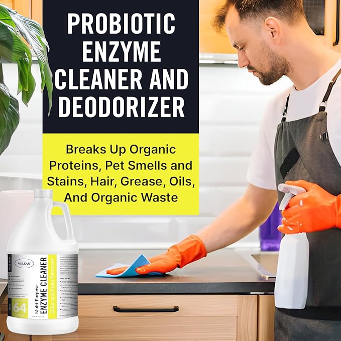 Multi-Purpose Probiotic Enzyme Cleaner Made in USA - Stain and Odor Remover - Concentrated - Professional &amp Home Strength Drains Floors Bathrooms Toilets Trash Can