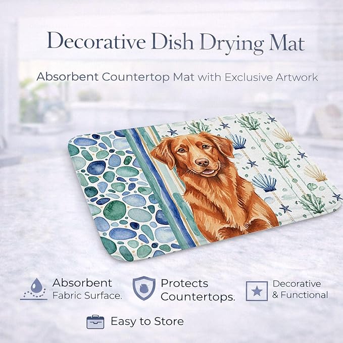 Caroline's Treasures Copper Nova Scotia Duck Tolling Retriever Coastal Sea Glass Dish Drying Mat Absorbent Dish Drying Mat Pad for Kitchen Counter Dish Drainer Mat for Countertop 14 x 21 Multicolor