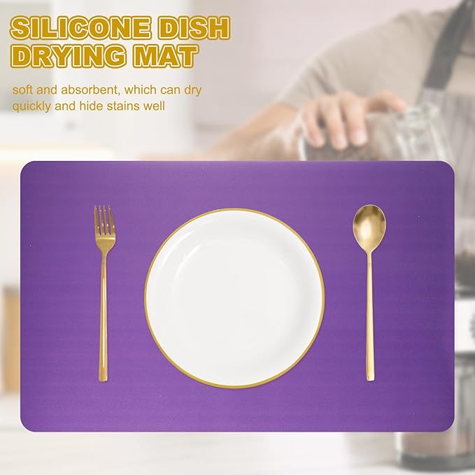 uxcell Dish Drying Mat for Kitchen Counter 31.5 x 19.6 Dish Drying Pad Purple