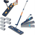 2024 Large Flat Mop360° Rotating MopAdjustable Stainless Steel Long Handle with 6 Washable Microfiber Pads for Floor Wet and Dry Cleaning with Dewatering Scraper 12027(Blue)