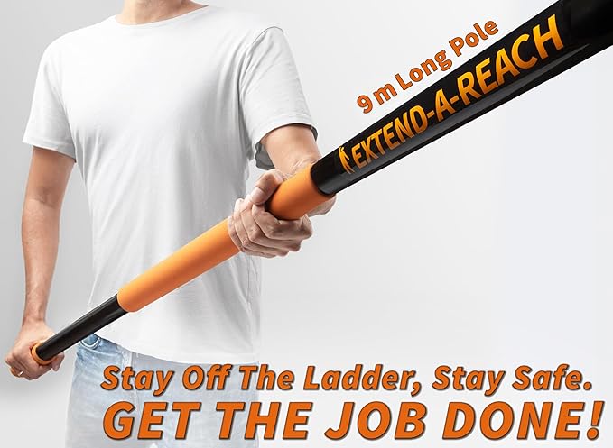 5-30 ft Telescoping Roof Rake 36 ft Reach // Collapsible Roof Rake for Leaves and Pine with Extension Pole // Roof Cleaning Tool for Gardening and Lawns // High Reach Adjustable Metal Leaf Raker