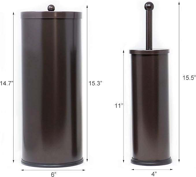 Stainless Steel Toilet Paper Canister and Toilet Brush Case Set (Bronze Set of 2)