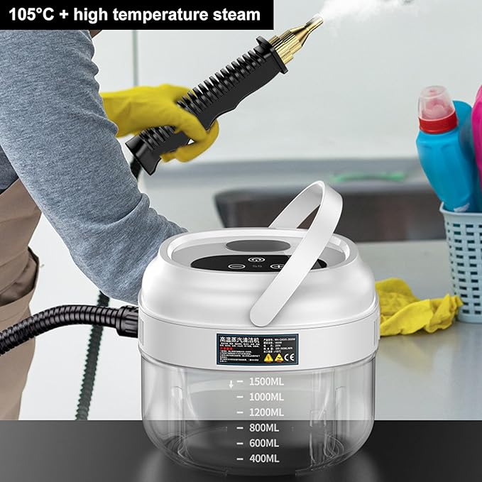 Steam Cleaner Handheld 1500ml High Temperature High Pressure with 3 Brush Heads Portable Steam Machine for Home Car Floors Kitchen Bathroom and More