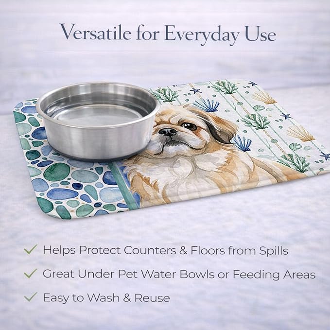 Caroline's Treasures Fawn Pekingese Coastal Sea Glass Dish Drying Mat Absorbent Dish Drying Mat Pad for Kitchen Counter Dish Drainer Mat for Countertop 14 x 21 Multicolor