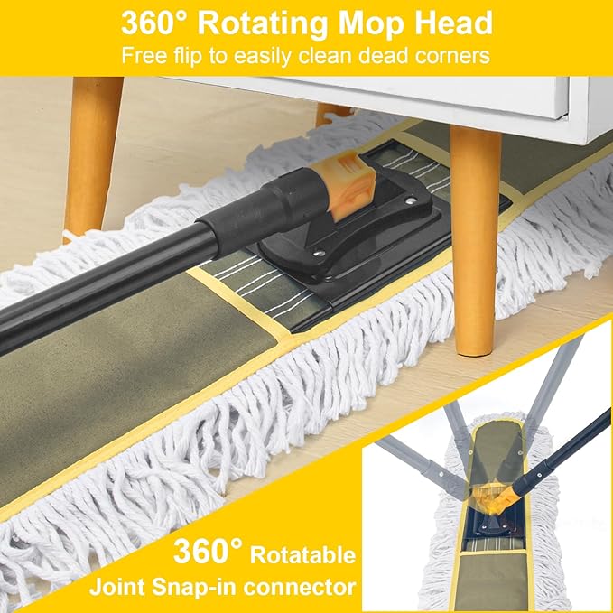 24 Commercial Dust Mops for Floor Cleaning with 2 Replacement Mop Pads Heavy Duty Large Dust Mop for Hardwood Floors Industrial Wet Dry Floor Duster for Office Garage Warehouse Factory Mall