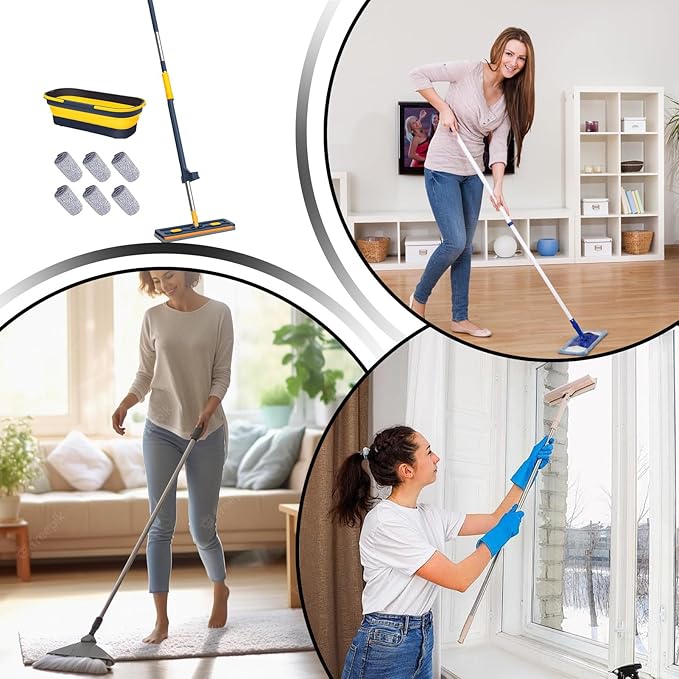 Flat Floor Mop - Household Cleaning Tool Large Durablle Microfiber Design Tile Cleaning Accessory Hardwood Floor  Carpet Dust Remover | 360° Rotatable Mop for Efficient Home Kitchen Bathroo